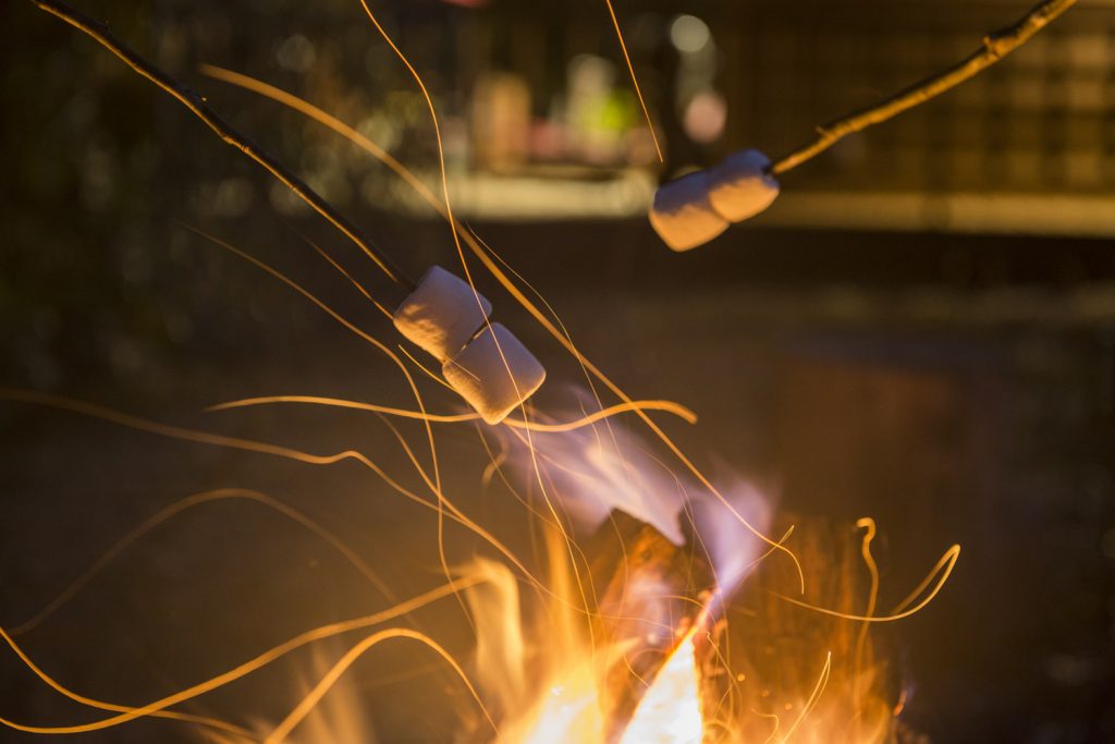 Smores roasting over the campfire in Beavers Bend Oklahoma