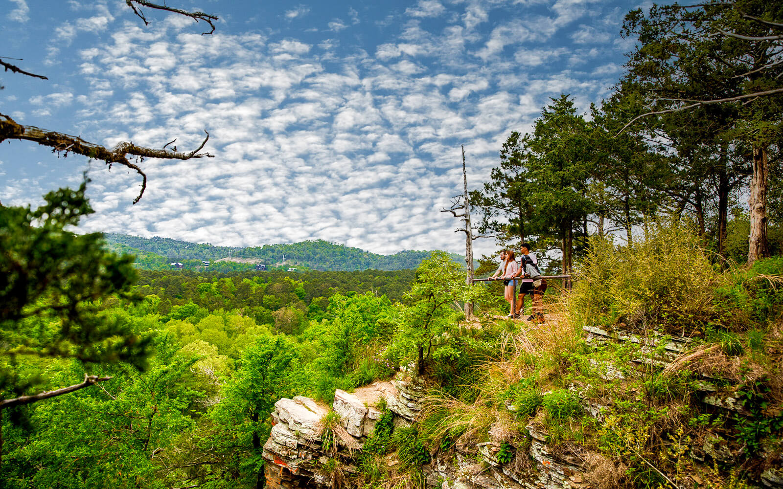 Group hiking in Beavers Bend Cabin Country
