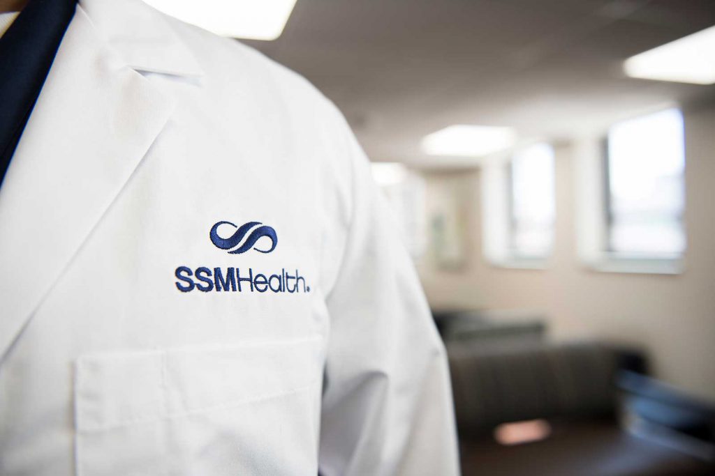 Physician's coat with embroidered SSM Health logo